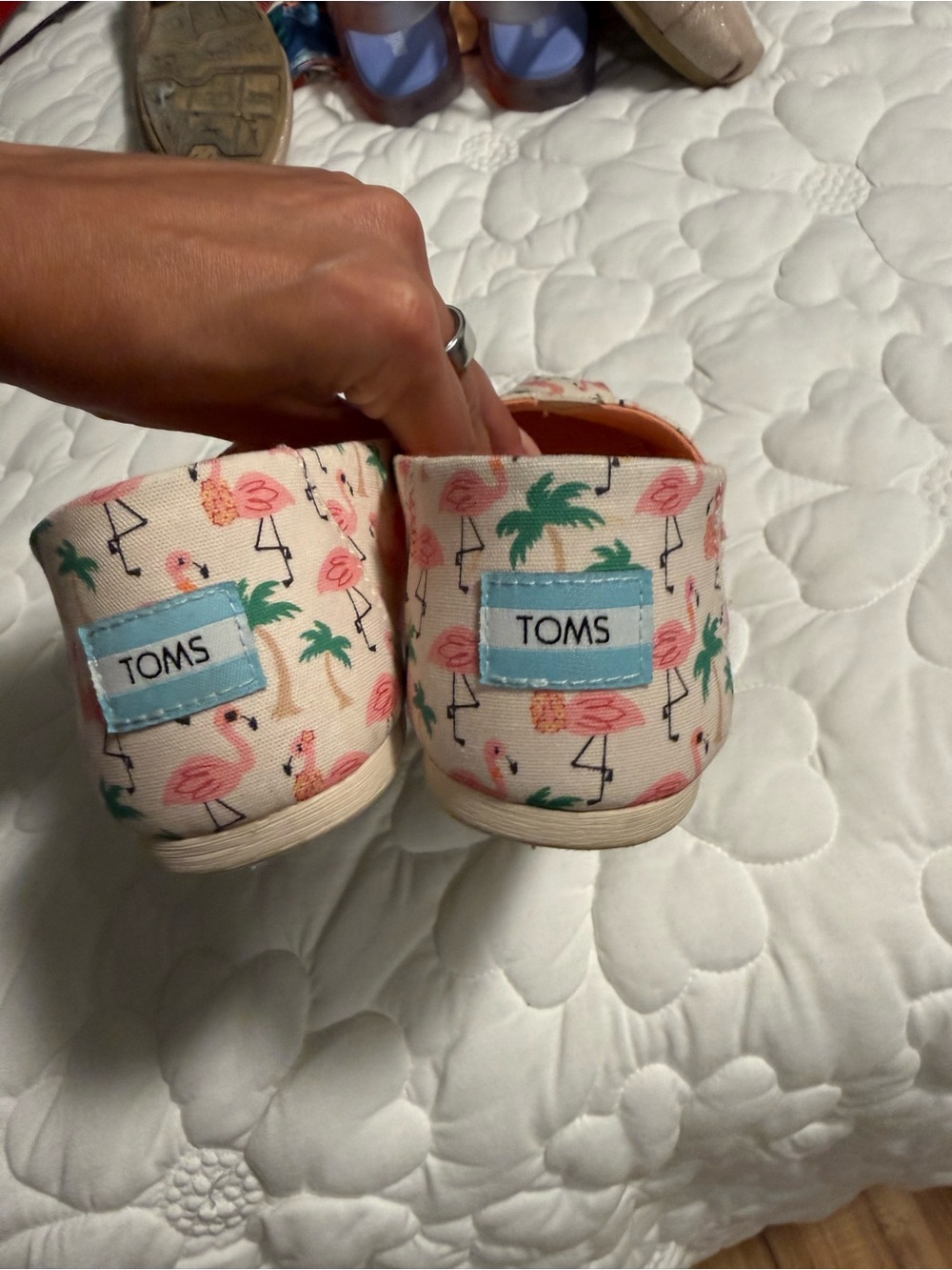 Toms Pink Flamingo Print Canvas Flats - Picture 4 of 5